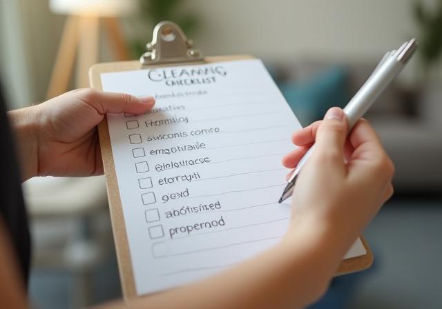 Hands holding a customized cleaning checklist